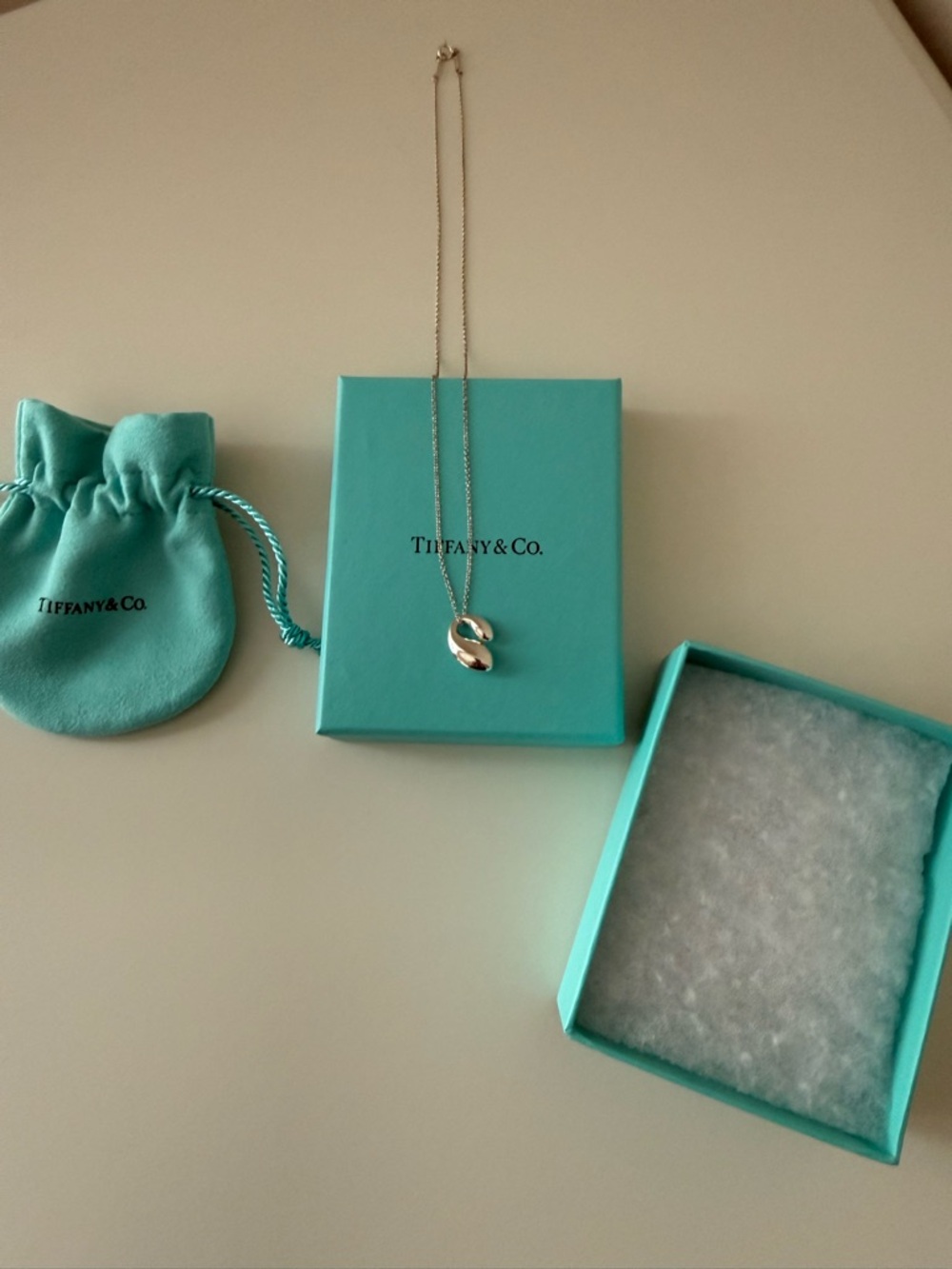 Tiffany & Co. .925 Silver Elsa Peretti Double Teardrop Necklace